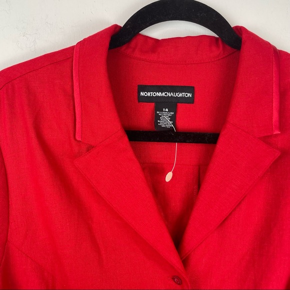 NWT Vtg Red Linen Set Button Down Wide Leg Crop Pants - Picture 9 of 12